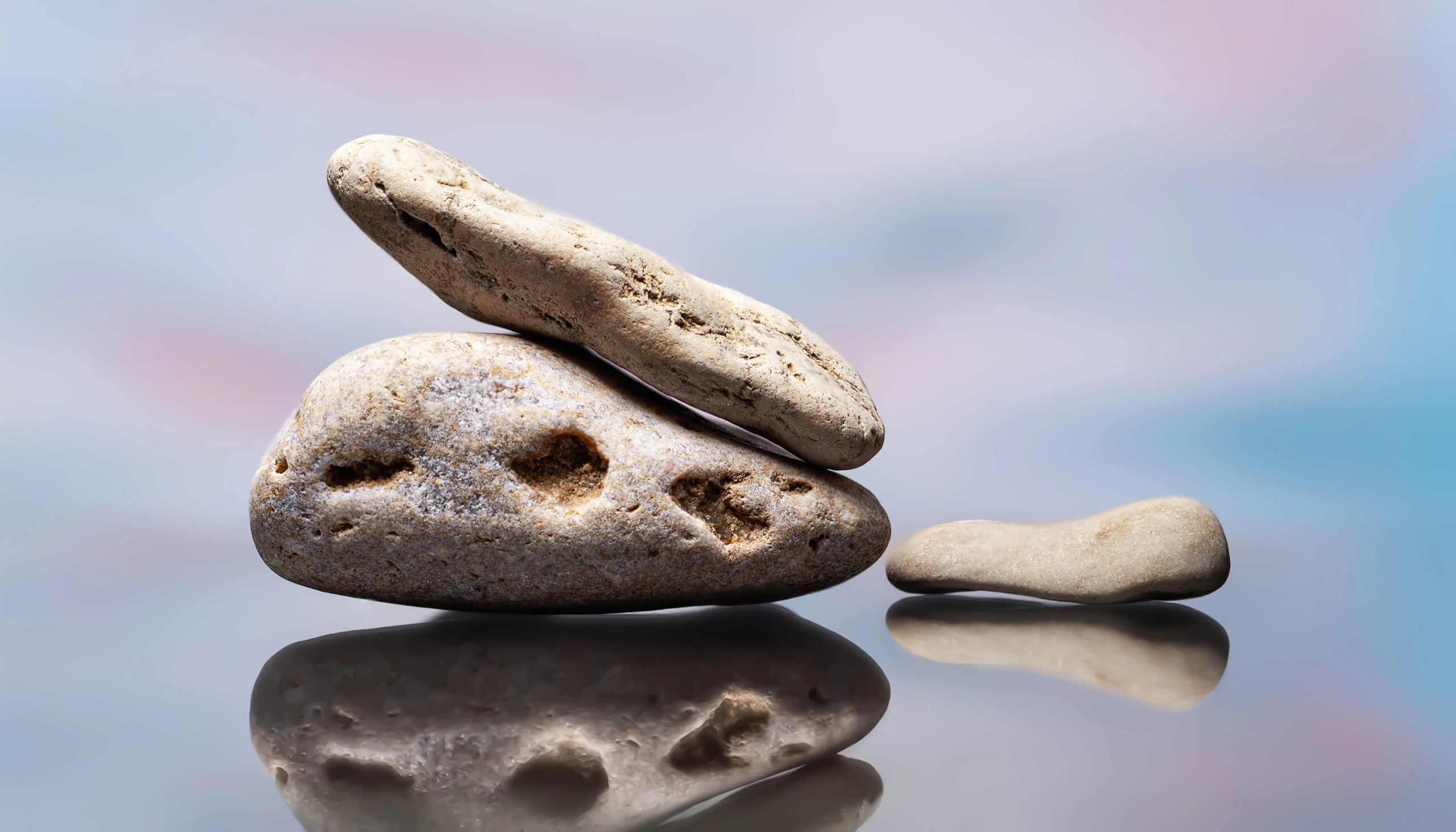 Stacked stones arranged in a calm meditative setting